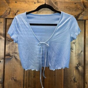 SHEIN Blue Crop Tie-Front Cardigan
